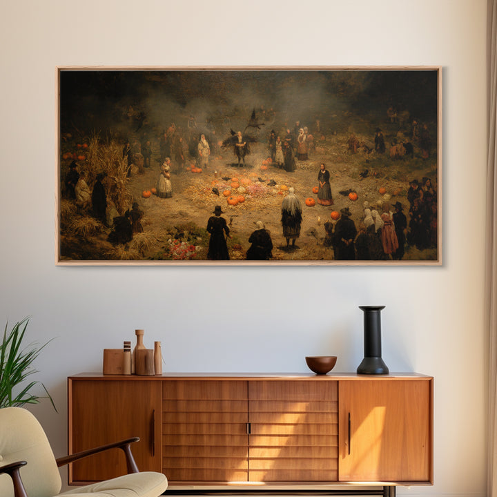 Occult Harvest Festival, Dark Romantic Horror Art, Wide Panoramic Art, Dark Fantasy Wall Art, Framed Canvas Print, Halloween Wall Art