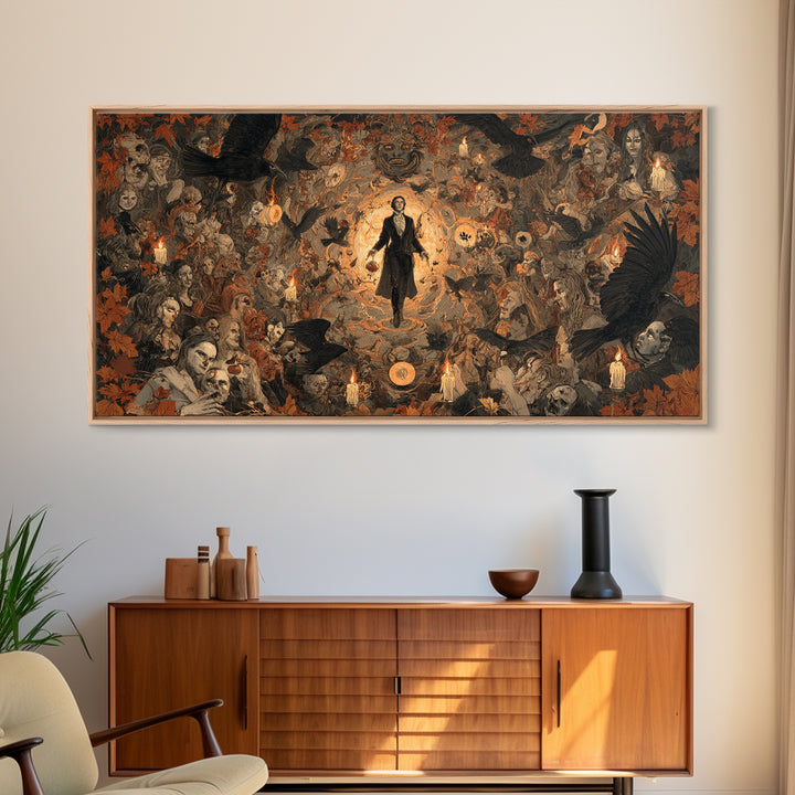 Occult Harvest Festival, Gothic Nightmare Art, Wide Panoramic Art, Dark Halloween Decor, Framed Canvas Print, Halloween Wall Art