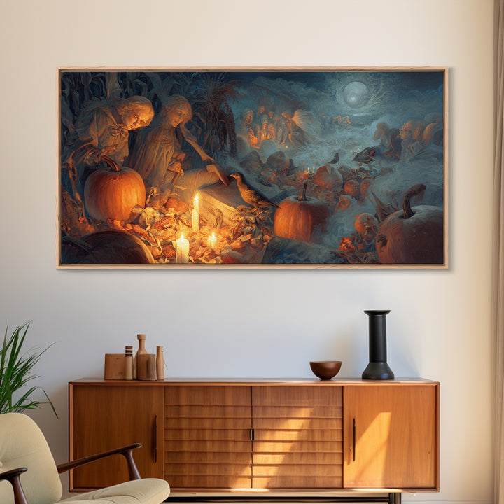 Occult Harvest Festival, Visionary Gothic Art, Wide Panoramic Art, Gothic Horror Wall Art, Canvas Print, Halloween Wall Art
