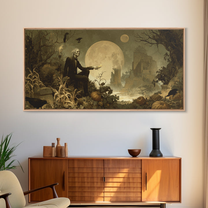 Occult Harvest Festival, Romantic Gothic Landscape, Wide Panoramic Art, Macabre Wall Art, Framed Canvas Print, Halloween Wall Art