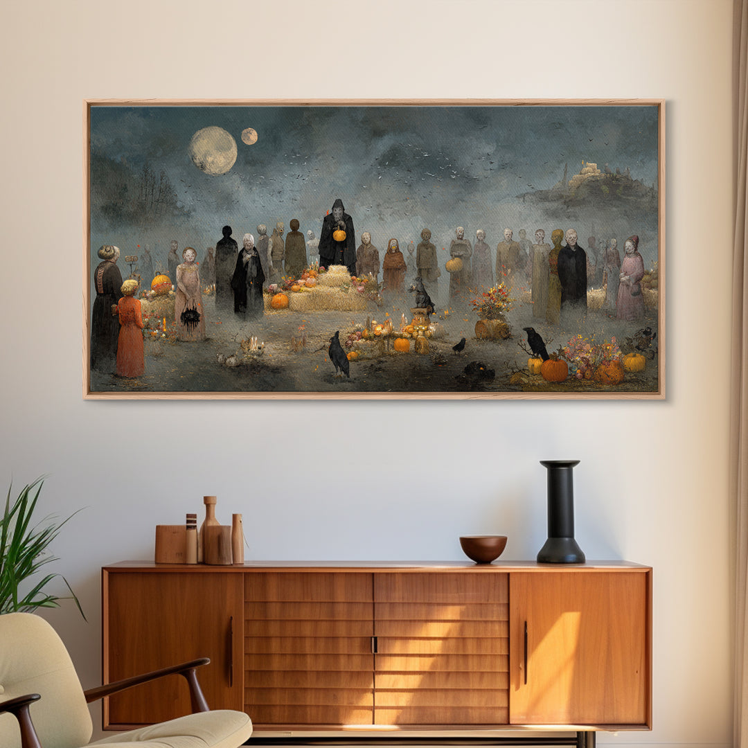 Occult Harvest Festival, Symbolist Dream Art, Wide Panoramic Art, Gothic Horror Wall Art, Canvas Print, Halloween Wall Art