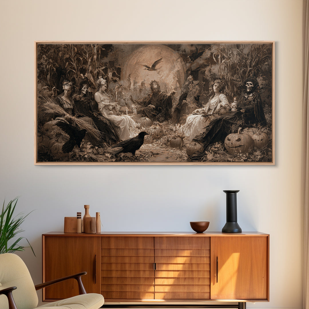 Occult Harvest Festival, Decadent Gothic Art, Wide Panoramic Art, Dark Halloween Decor, Canvas Print, Halloween Wall Art