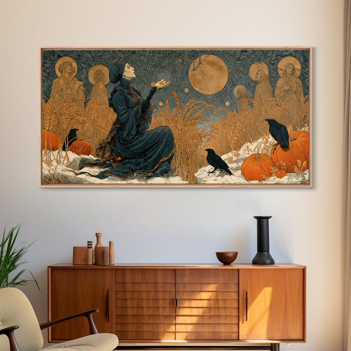 Occult Harvest Festival, Symbolist Death Art, Wide Panoramic Art, Dark Halloween Decor, Framed Canvas Print, Halloween Wall Art
