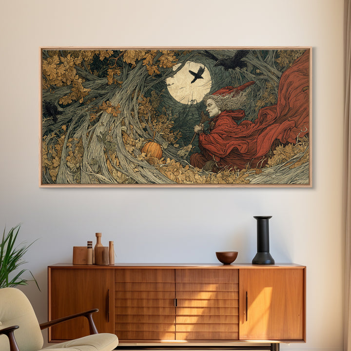 Occult Harvest Festival, Gothic Storybook Art, Wide Panoramic Art, Dark Halloween Decor, Canvas Print, Halloween Wall Art