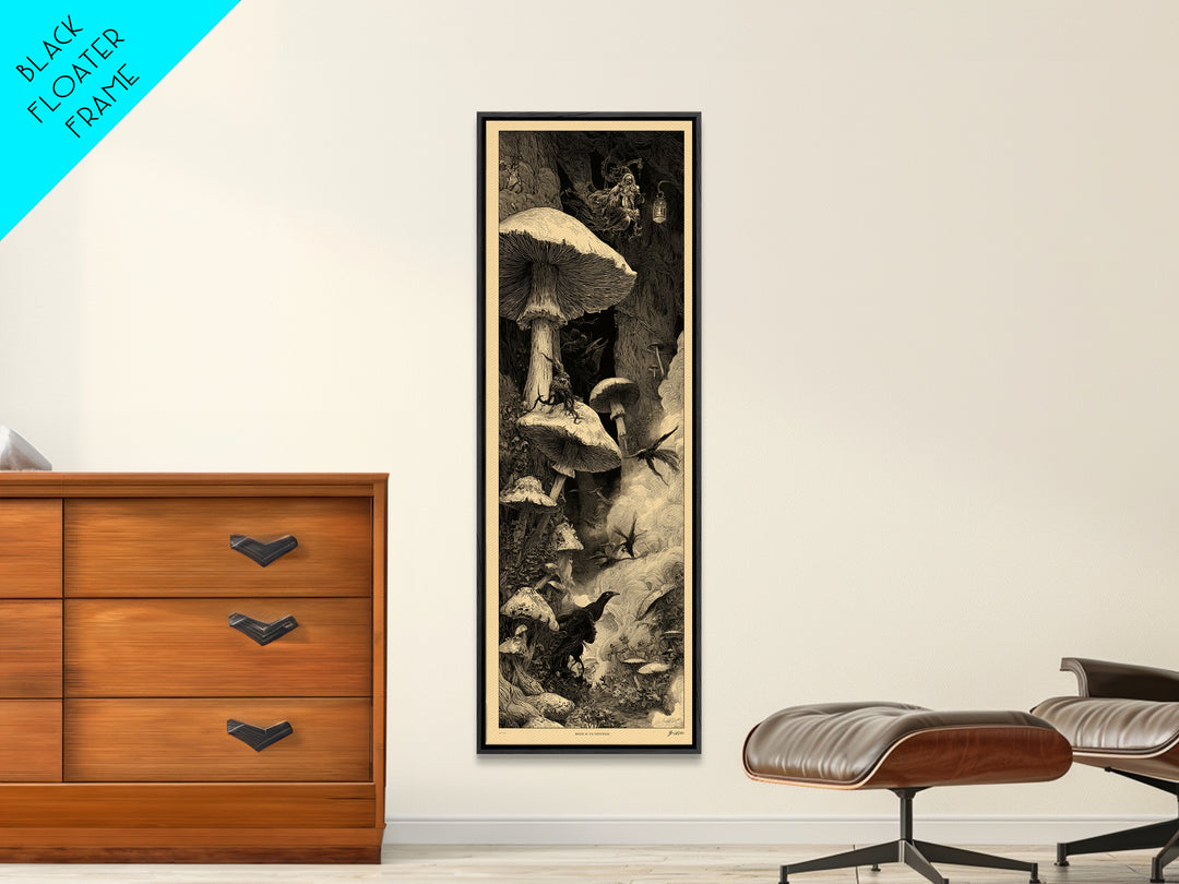 Enchanted Woodland Halloween, Gothic Engraving Art, Tall Narrow Wall Art, Macabre Wall Art, Canvas Print, Halloween Wall Art