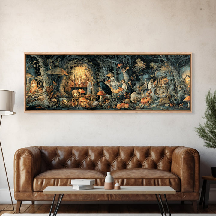 Enchanted Woodland Halloween, Dark Renaissance Art, Extra Wide Wall Art, Gothic Horror Wall Art, Canvas Print, Halloween Wall Art