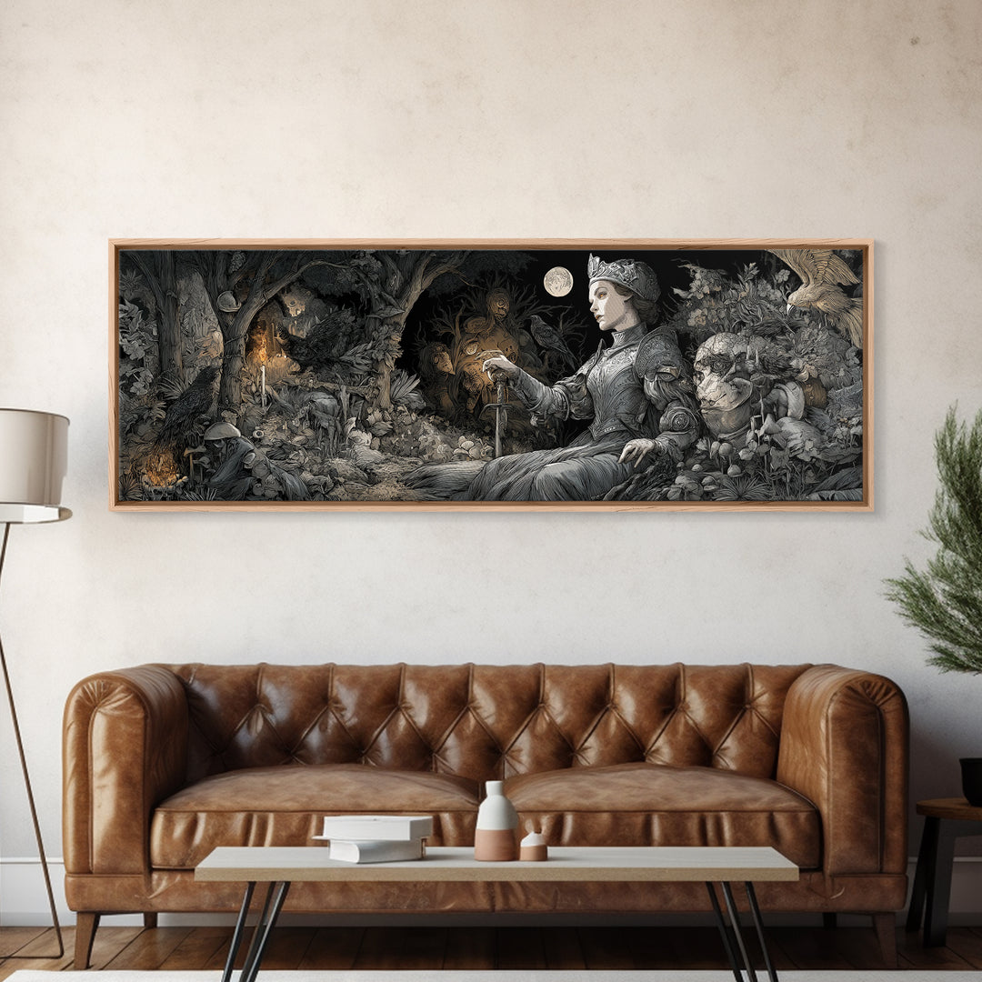 Enchanted Woodland Halloween, Renaissance Engraving Art, Extra Wide Wall Art, Gothic Horror Wall Art, Canvas Print, Halloween Wall Art