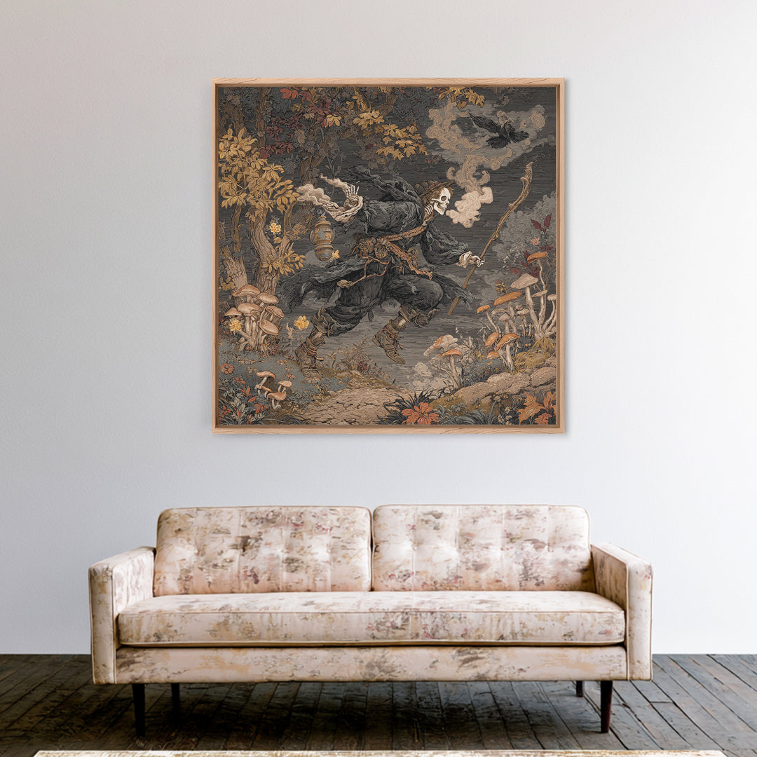 Enchanted Woodland Halloween, Danse Macabre Art, Square Wall Art, Dark Halloween Decor, Framed Canvas Print