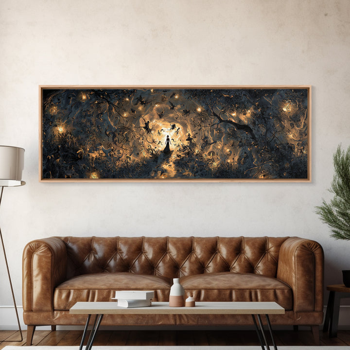 Enchanted Woodland Halloween, Dark Romantic Horror Art, Extra Wide Wall Art, Dark Halloween Decor, Canvas Print, Halloween Wall Art