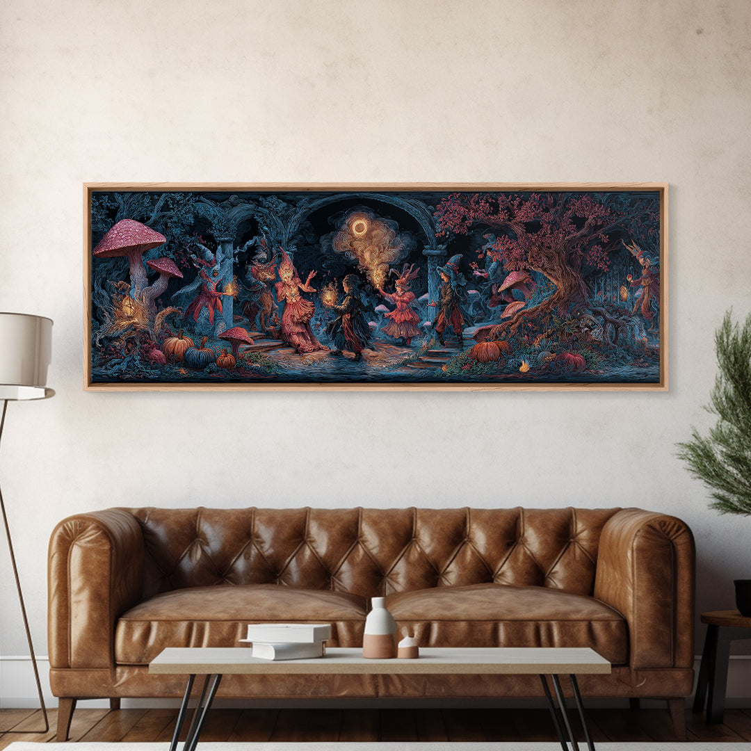 Enchanted Woodland Halloween, Visionary Gothic Art, Extra Wide Wall Art, Dark Halloween Decor, Canvas Print, Halloween Wall Art