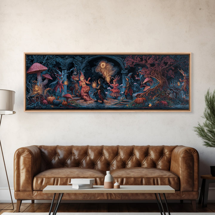 Enchanted Woodland Halloween, Visionary Gothic Art, Extra Wide Wall Art, Dark Halloween Decor, Canvas Print, Halloween Wall Art
