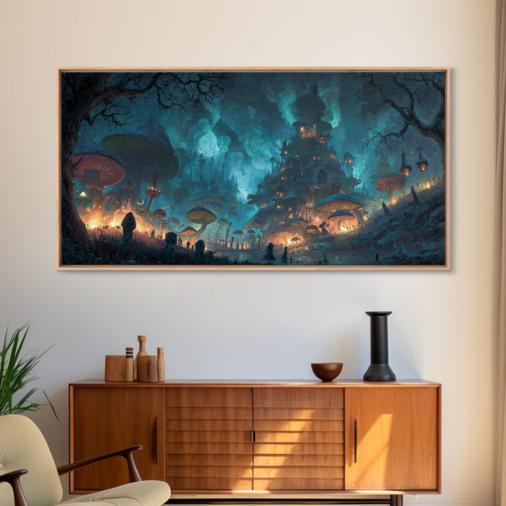 Enchanted Woodland Halloween, Apocalyptic Romantic Art, Wide Panoramic Art, Dark Halloween Decor, Framed Canvas Print, Halloween Wall Art