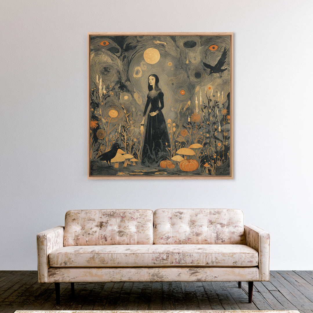 Enchanted Woodland Halloween, Symbolist Dream Art, Square Wall Art, Gothic Horror Wall Art, Canvas Print, Halloween Wall Art