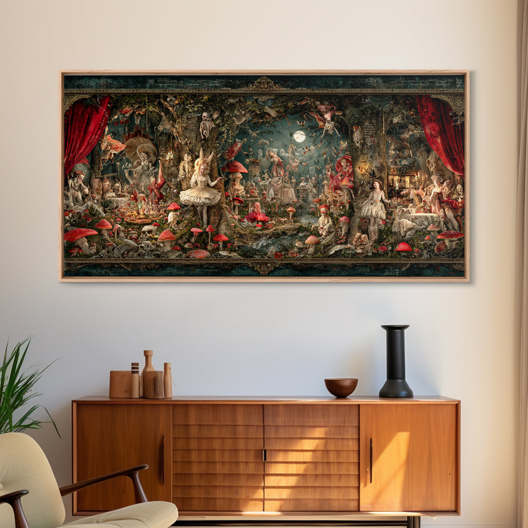 Enchanted Woodland Halloween, Grotesque Carnival Art, Wide Panoramic Art, Gothic Horror Wall Art, Framed Canvas Print, Halloween Wall Art
