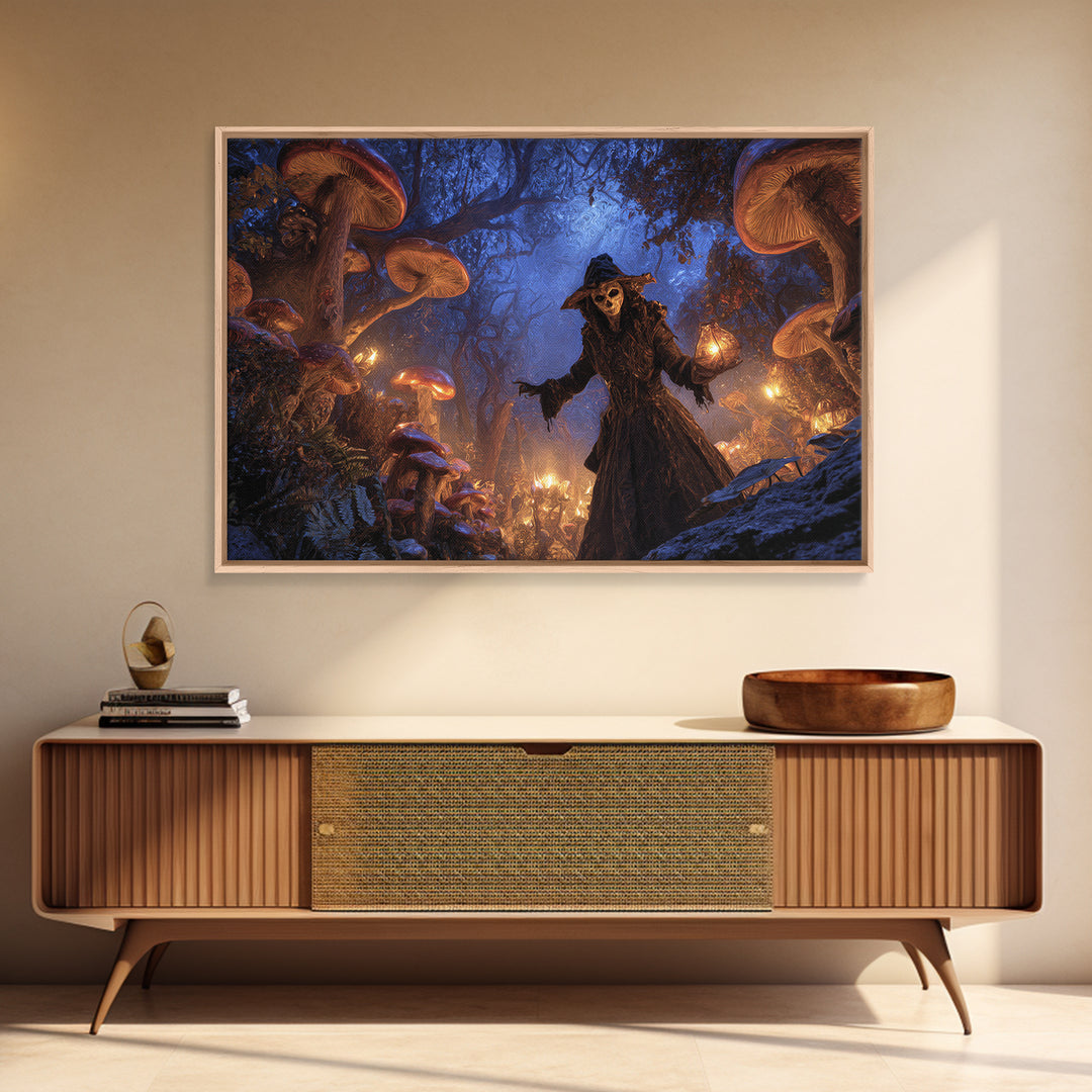 Enchanted Woodland Halloween, Expressionist Gothic Art, Landscape Wall Art, Dark Halloween Decor, Framed Canvas Print, Halloween Wall Art