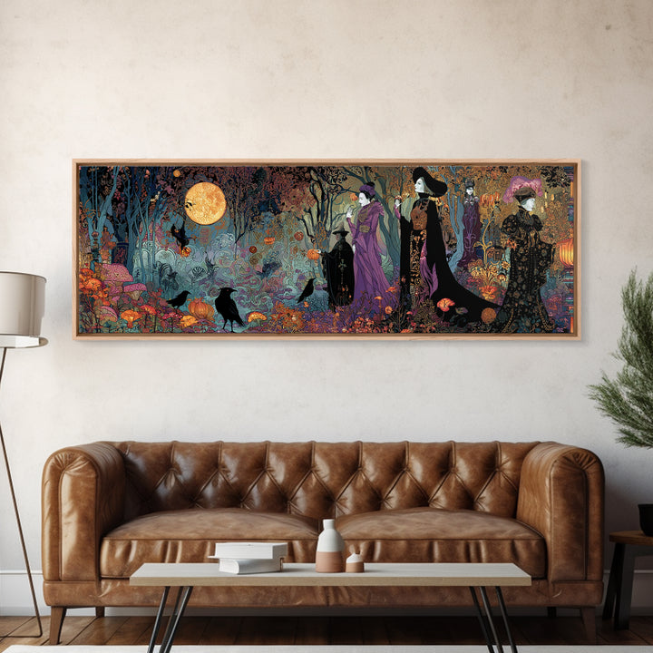 Enchanted Woodland Halloween, Stained Glass Gothic Art, Extra Wide Wall Art, Gothic Horror Wall Art, Canvas Print, Halloween Wall Art