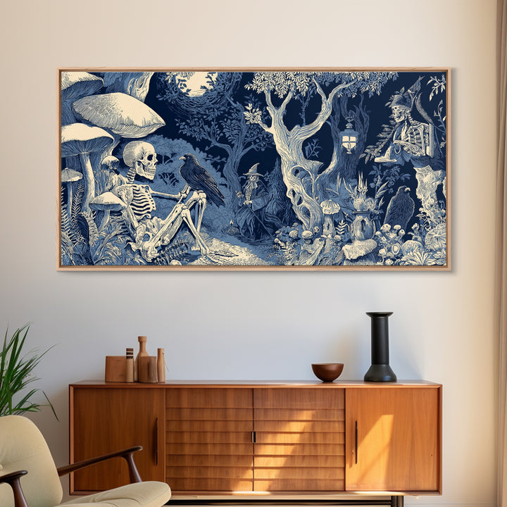 Enchanted Woodland Halloween, Macabre Folk Print Art, Wide Panoramic Art, Dark Fantasy Wall Art, Canvas Print, Horror Wall Art