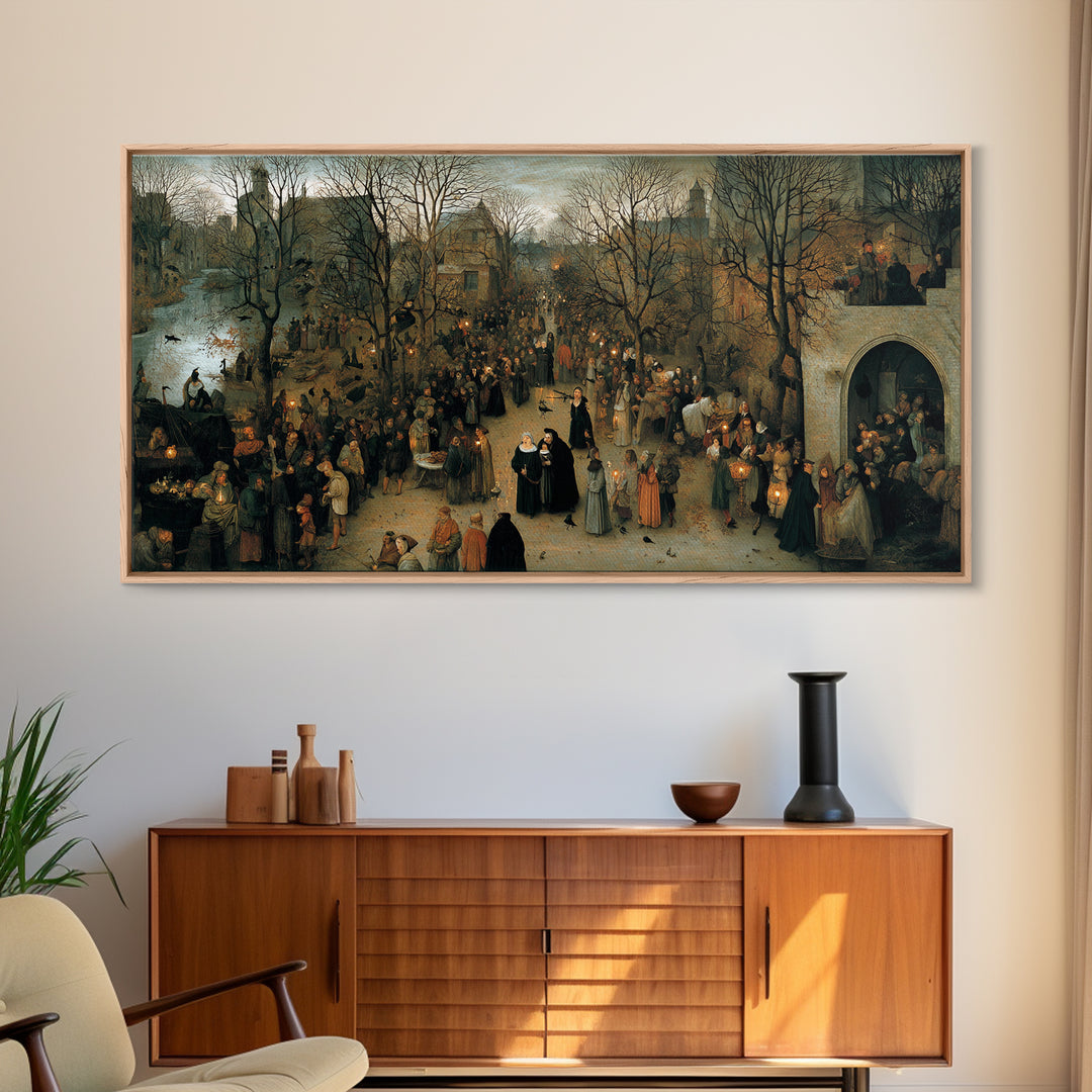 Gothic Romance, Northern Renaissance Horror, Wide Panoramic Art, Dark Halloween Decor, Canvas Print, Halloween Wall Art