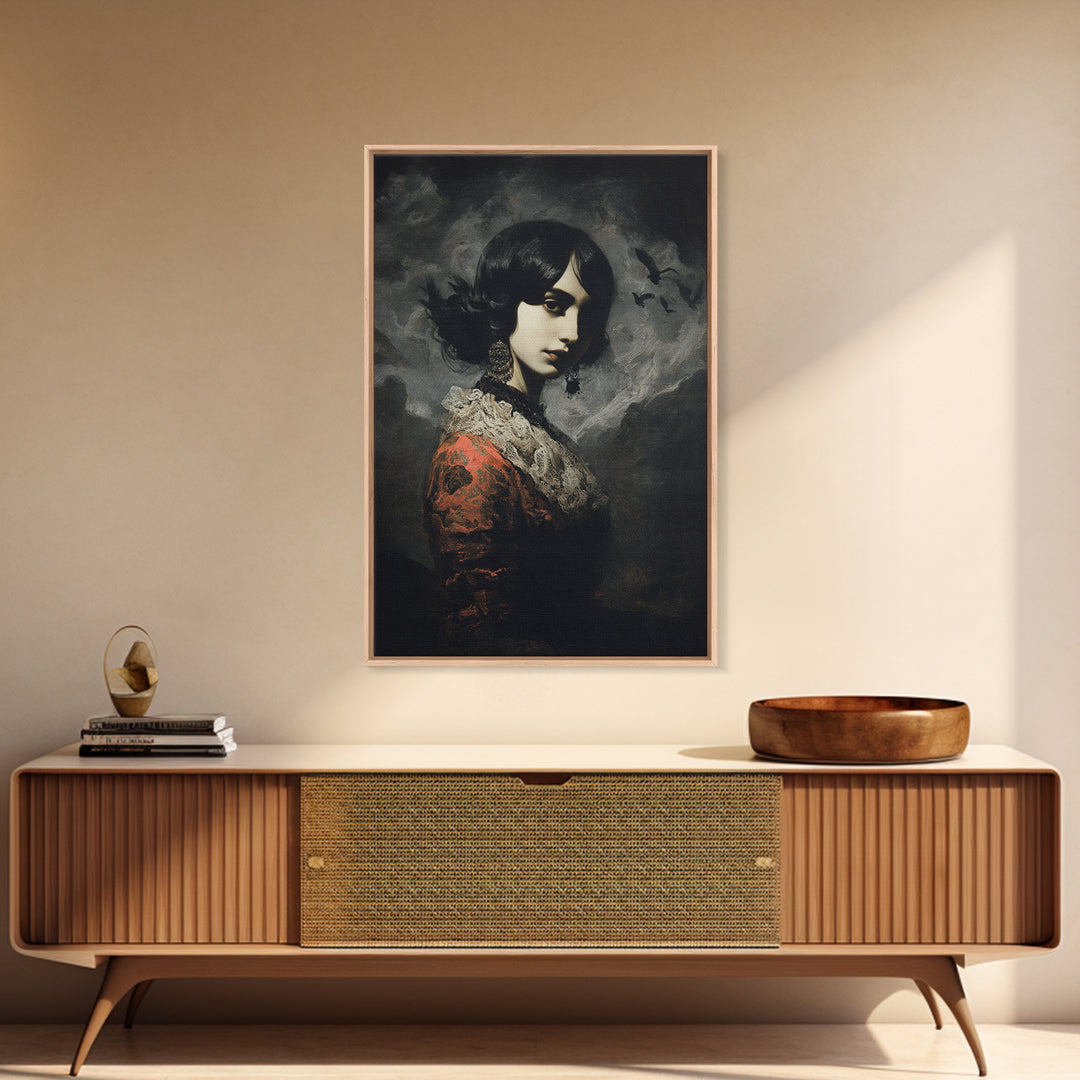Gothic Romance, Dark Romantic Horror Art, Vertical Wall Art, Dark Halloween Decor, Framed Canvas Print, Halloween Wall Art