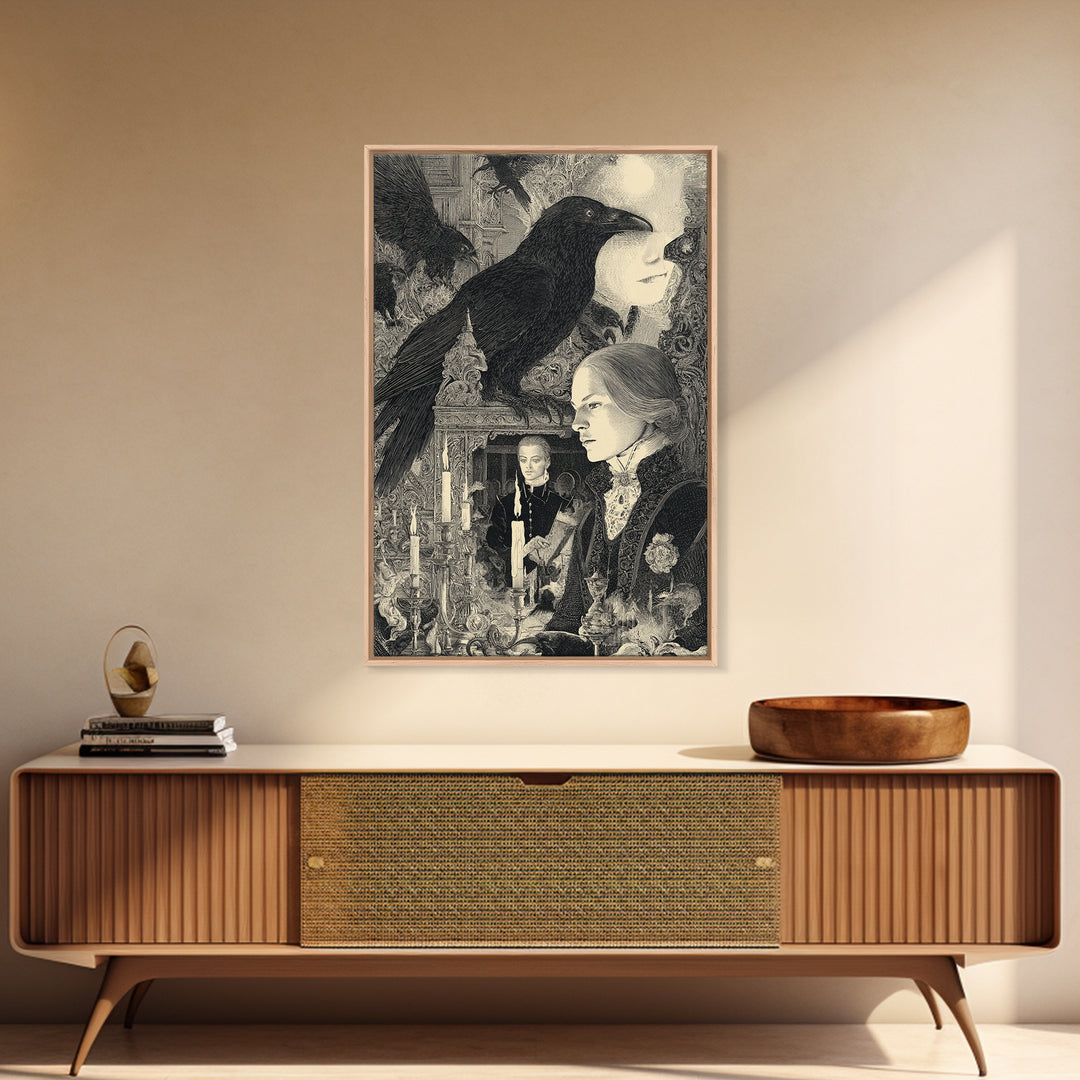 Gothic Romance, Symbolist Etching Art, Vertical Wall Art, Macabre Wall Art, Canvas Print, Halloween Wall Art, Spooky Wall Decor
