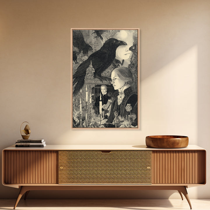 Gothic Romance, Symbolist Etching Art, Vertical Wall Art, Macabre Wall Art, Canvas Print, Halloween Wall Art, Spooky Wall Decor
