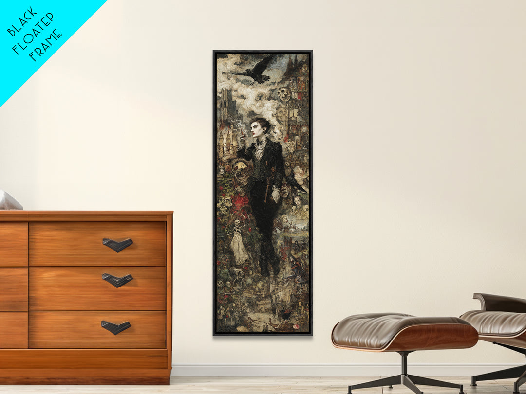 Gothic Romance, Grotesque Carnival Art, Tall Narrow Wall Art, Dark Fantasy Wall Art, Framed Canvas Print, Halloween Wall Art
