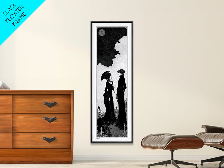 Gothic Romance, Decadent Line Art, Tall Narrow Wall Art, Dark Fantasy Wall Art, Framed Canvas Print, Halloween Wall Art