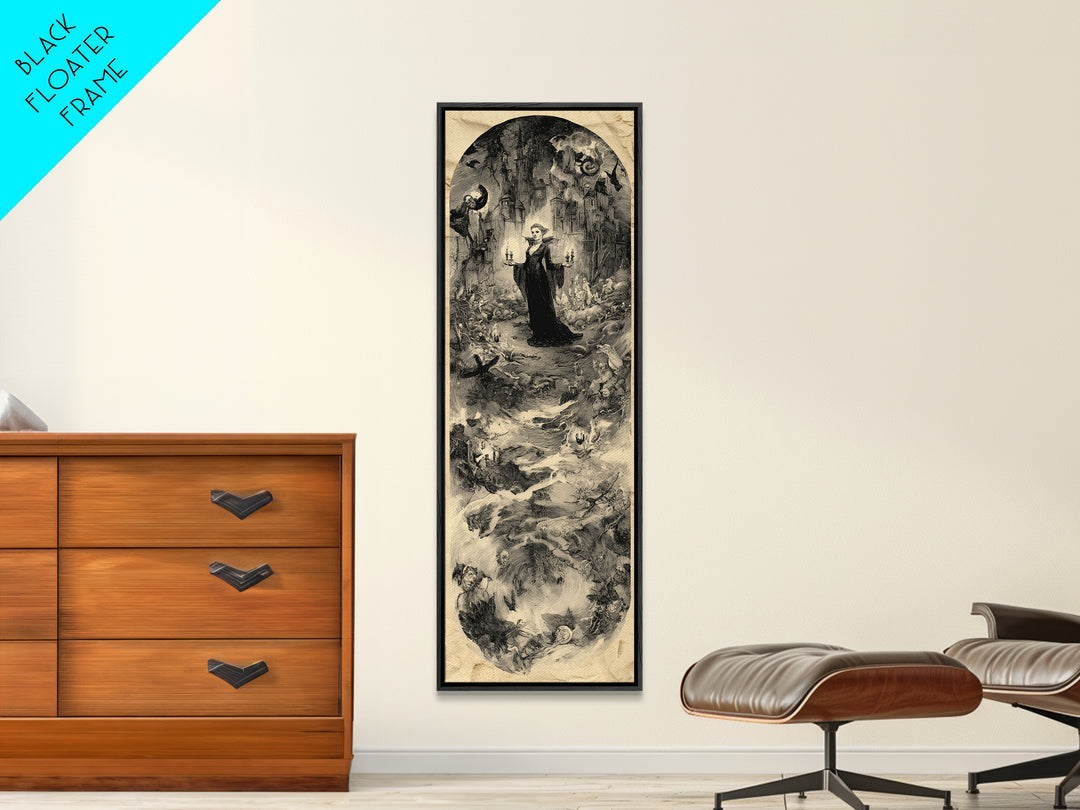 Gothic Romance, Gothic Storybook Art, Tall Narrow Wall Art, Dark Halloween Decor, Framed Canvas Print, Halloween Wall Art