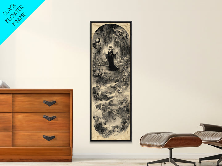 Gothic Romance, Gothic Storybook Art, Tall Narrow Wall Art, Dark Halloween Decor, Framed Canvas Print, Halloween Wall Art