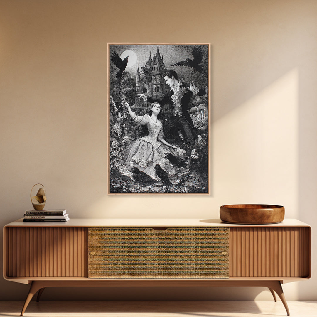 Gothic Romance, Victorian Macabre Art, Vertical Wall Art, Dark Fantasy Wall Art, Framed Canvas Print, Halloween Wall Art