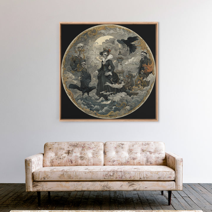Haunted Seaside Halloween, Danse Macabre Art, Square Wall Art, Macabre Wall Art, Canvas Print, Halloween Wall Art