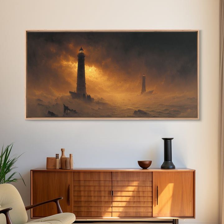 Haunted Seaside Halloween, Apocalyptic Romantic Art, Wide Panoramic Art, Dark Halloween Decor, Canvas Print, Halloween Wall Art