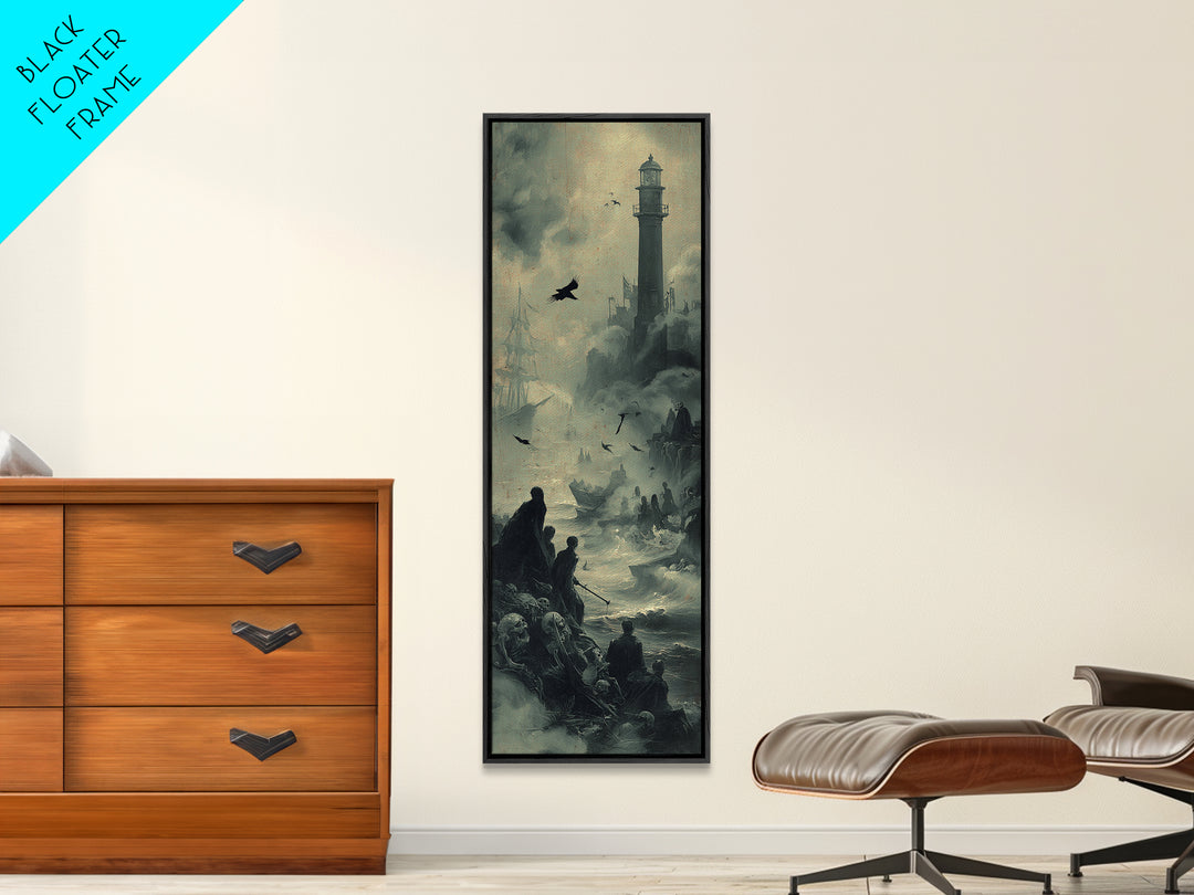 Haunted Seaside Halloween, Decadent Gothic Art, Tall Narrow Wall Art, Macabre Wall Art, Framed Canvas Print, Halloween Wall Art