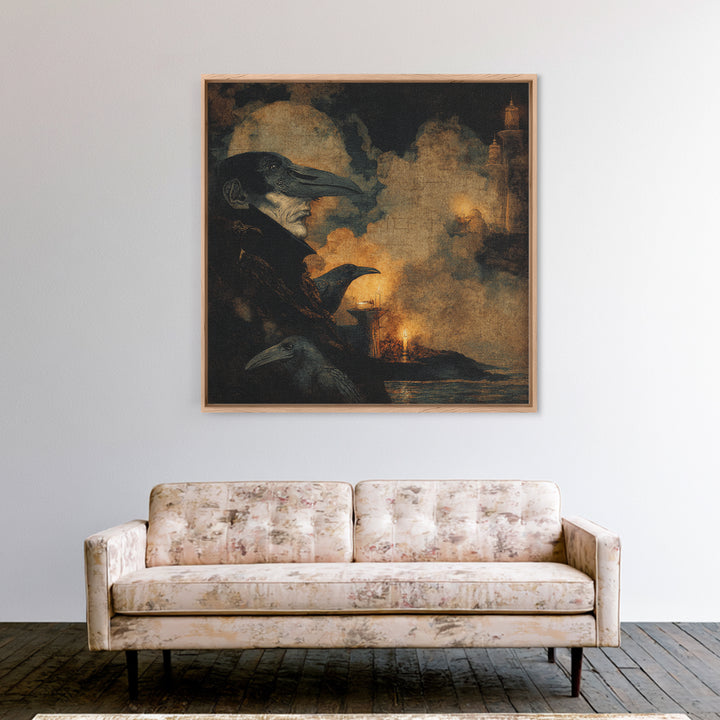 Haunted Seaside Halloween, Dark Symbolist Art, Square Wall Art, Gothic Horror Wall Art, Framed Canvas Print, Halloween Wall Art