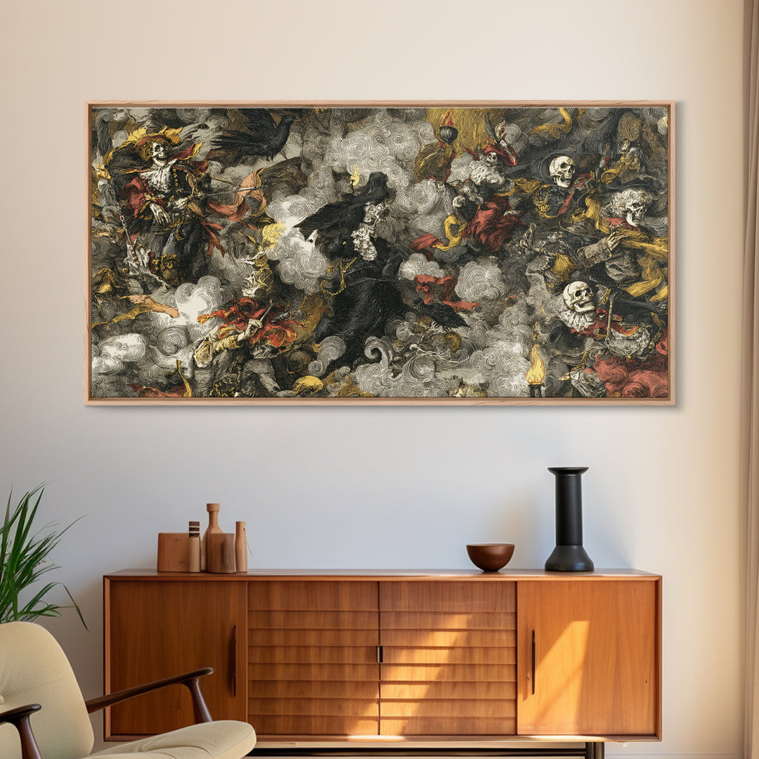 Haunted Seaside Halloween, Grotesque Carnival Art, Wide Panoramic Art, Dark Fantasy Wall Art, Canvas Print, Halloween Wall Art