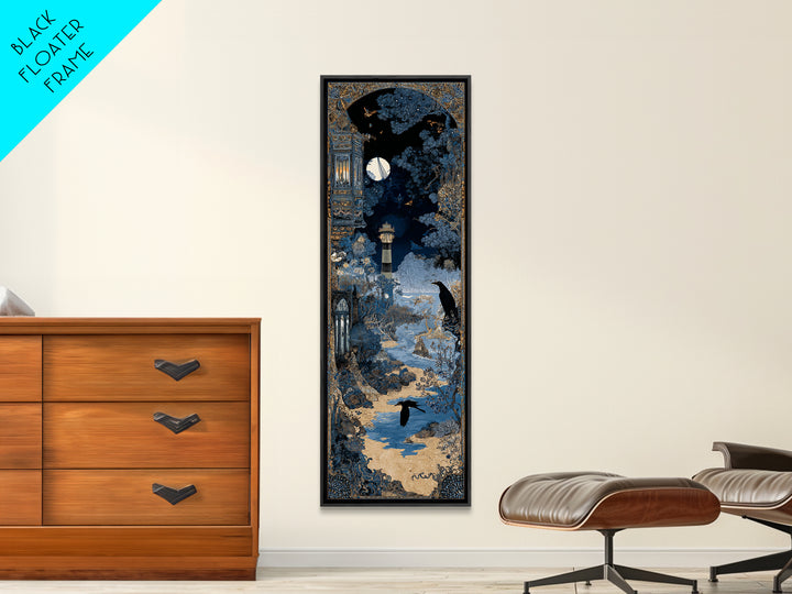 Haunted Seaside Halloween, Stained Glass Gothic Art, Tall Narrow Wall Art, Macabre Wall Art, Framed Canvas Print, Halloween Wall Art