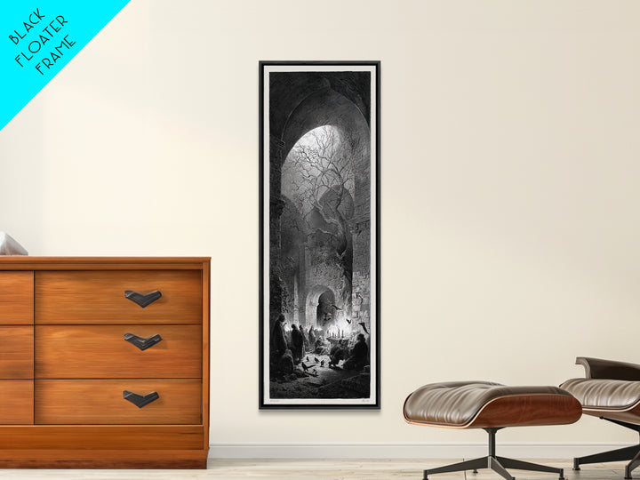 The Candlelit Crypt, Gothic Engraving Art, Tall Narrow Wall Art, Dark Fantasy Wall Art, Canvas Print, Halloween Wall Art