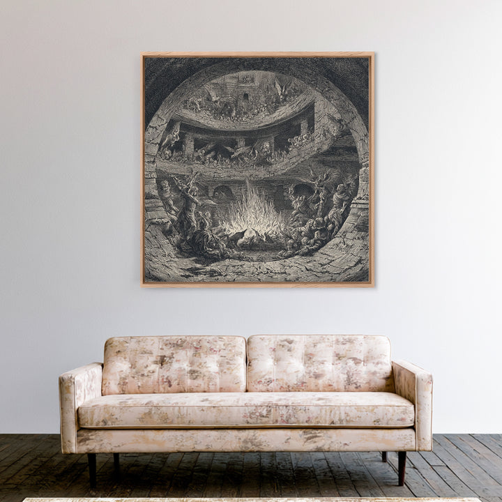 The Candlelit Crypt, Renaissance Engraving Art, Square Wall Art, Macabre Wall Art, Framed Canvas Print, Halloween Wall Art