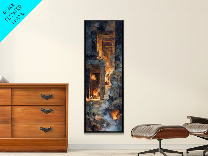 The Candlelit Crypt, Ornate Symbolist Art, Tall Narrow Wall Art, Dark Halloween Decor, Framed Canvas Print, Halloween Wall Art