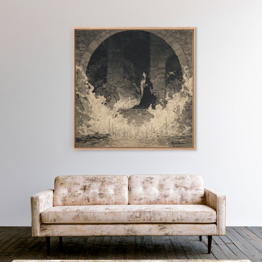 The Candlelit Crypt, Decadent Gothic Art, Square Wall Art, Macabre Wall Art, Canvas Print, Halloween Wall Art, Statement Wall Art