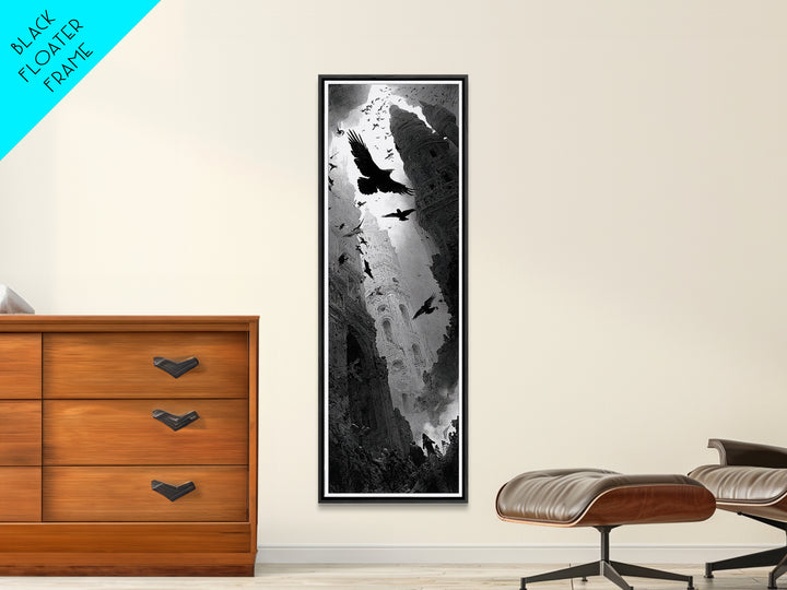Ravens And Ruins, Gothic Engraving Art, Tall Narrow Wall Art, Macabre Wall Art, Canvas Print, Halloween Wall Art, Seasonal Home Decor