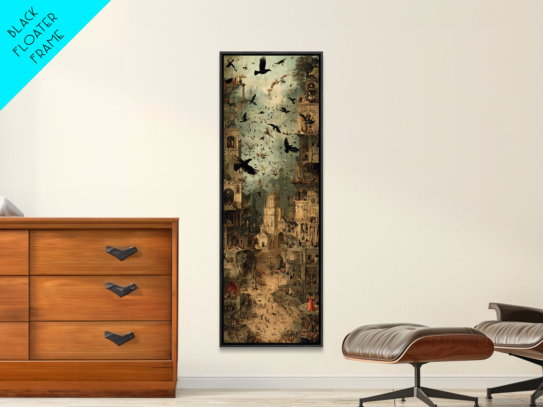 Ravens And Ruins, Medieval Grotesque Art, Tall Narrow Wall Art, Macabre Wall Art, Canvas Print, Halloween Wall Art, Halloween Decor