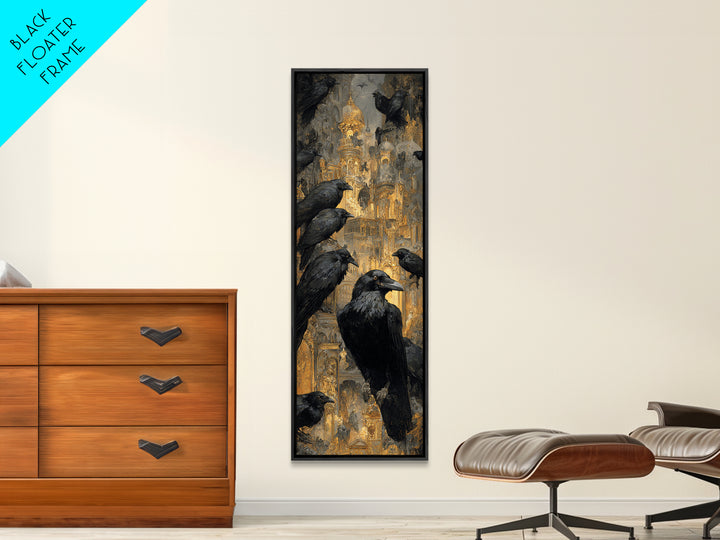 Ravens And Ruins, Ornate Symbolist Art, Tall Narrow Wall Art, Dark Fantasy Wall Art, Framed Canvas Print, Halloween Wall Art