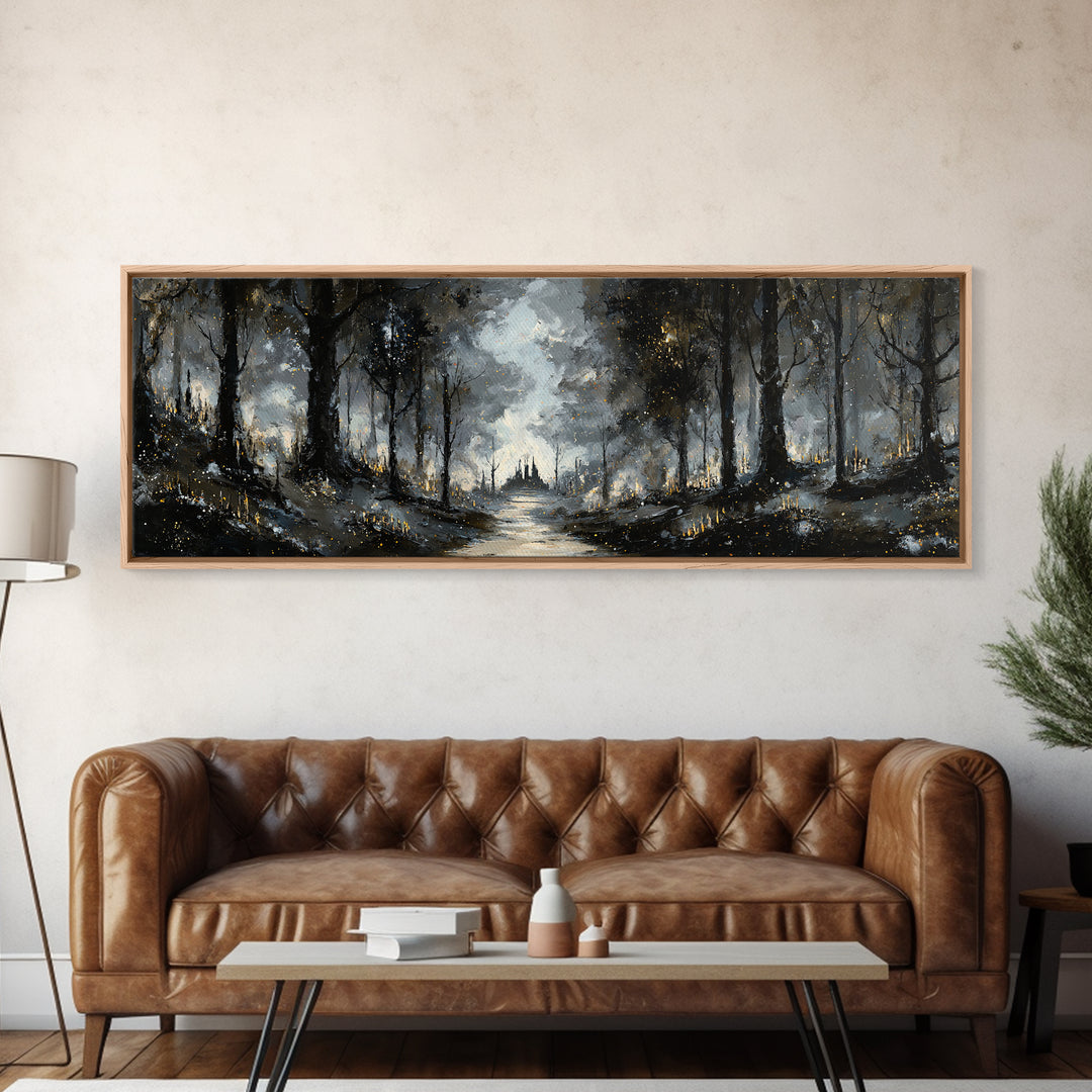Moonlit Forest Path Canvas Print, Dark Art, Luxury Decor, Living Room Decor, Fine Art, Nocturne, Art Print, Digital Art, DAR-3x1-19