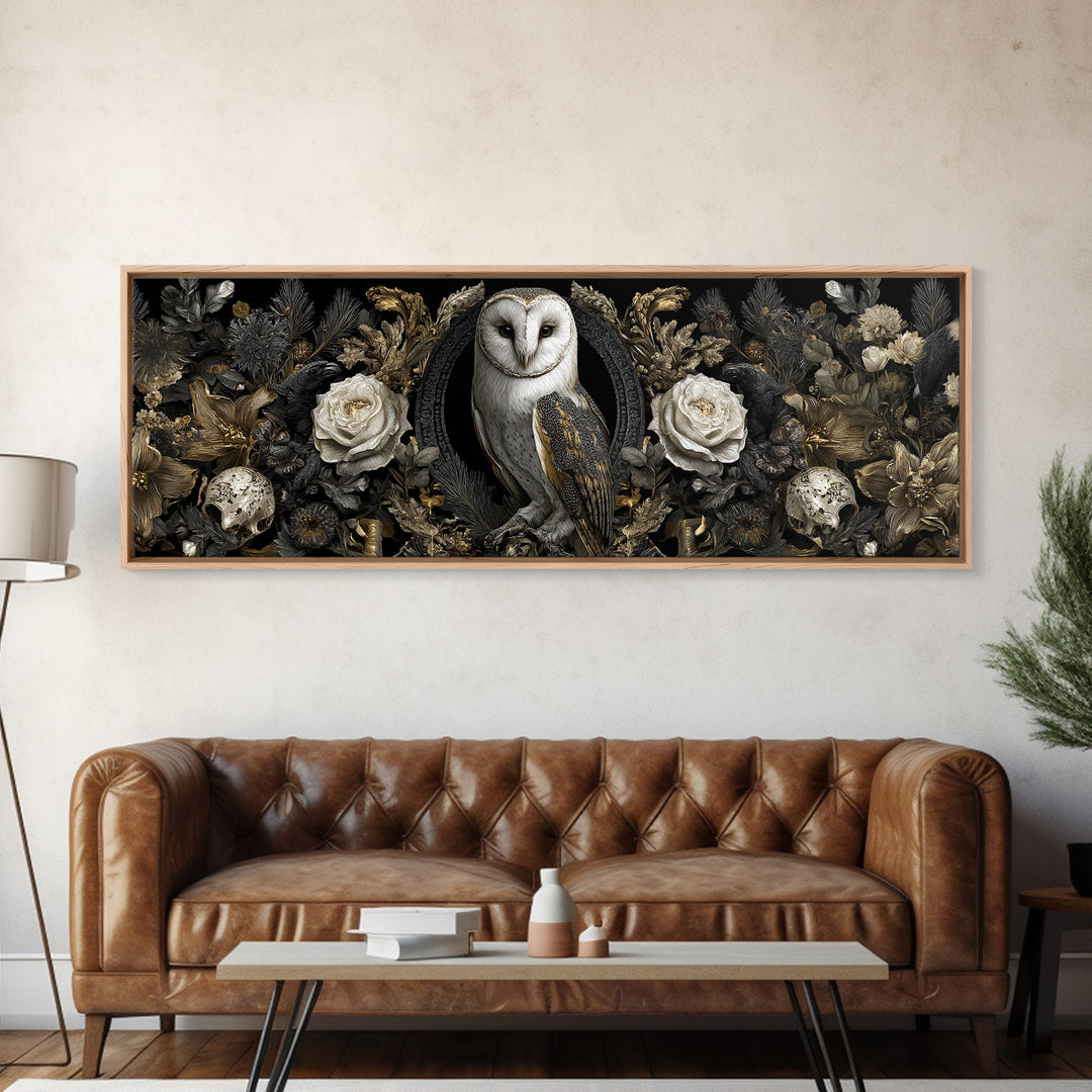 Owl in a Midnight Pine Forest Canvas Print, Dark Art, Boho Decor, Living Room Decor, Fine Art, Nocturne, Painting, Art Print, DAR-3x1-62