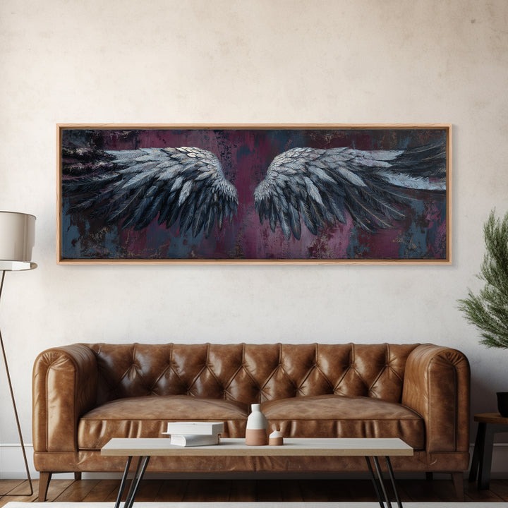 Dark Angel Wings Canvas Print, Dark Art, Art Print, Living Room Decor, Oil Painting, Nocturne, Halloween Art, Unique Wall Decor, DAR-3x1-95
