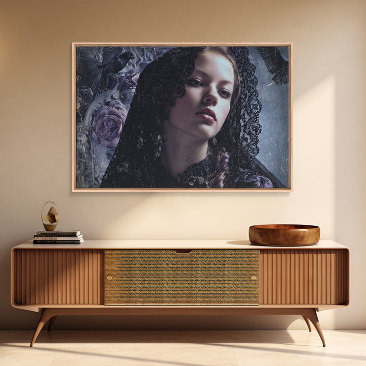 Gothic Woman Portrait Framed Canvas Print, Dark Art, Gothic Art, Living Room Decor, Fine Art, Nocturne, Fine Art Print, DAR-3x2-8