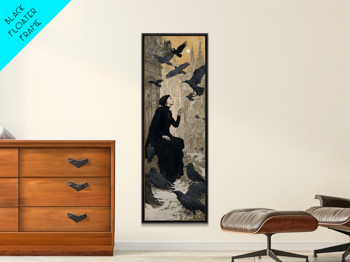 Ravens And Ruins, Symbolist Death Art, Tall Narrow Wall Art, Dark Halloween Decor, Canvas Print, Halloween Wall Art