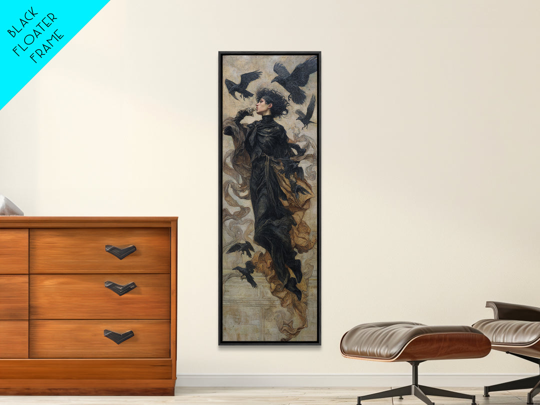 Ravens And Ruins, Dark Symbolist Art, Tall Narrow Wall Art, Dark Fantasy Wall Art, Framed Canvas Print, Halloween Wall Art