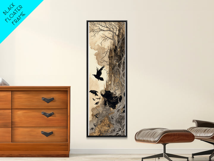Ravens And Ruins, Gothic Storybook Art, Tall Narrow Wall Art, Gothic Horror Wall Art, Canvas Print, Halloween Wall Art